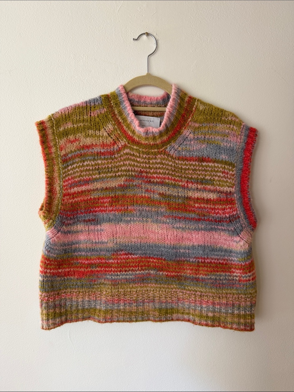 Daniele Fiesoli Italia Collezione N.01 Alpaca Wool Pink Red Green Sweater Vest S - Picture 3 of 8